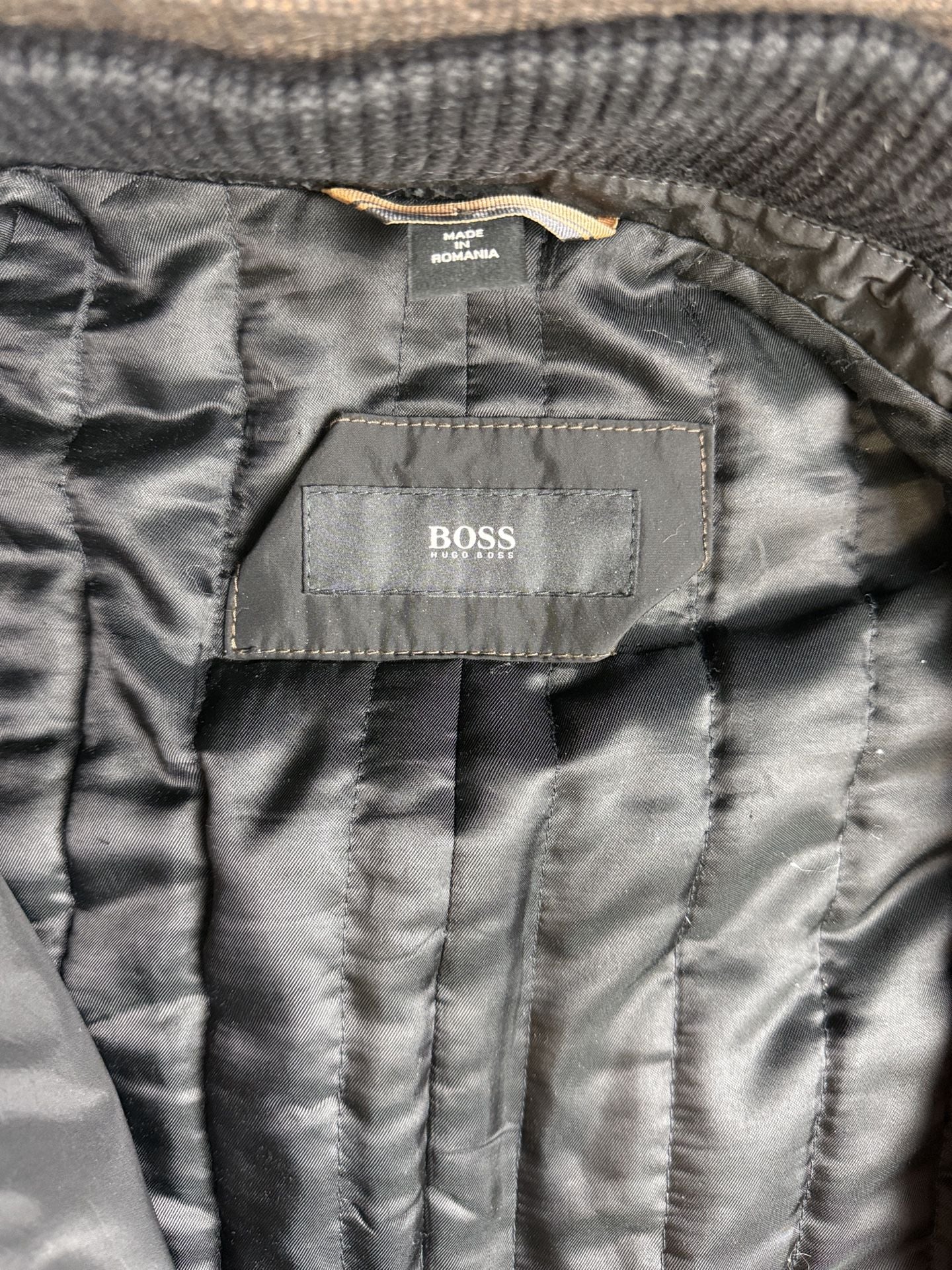 Hugo Boss Car Coat Size 44R Brown Quilted Wool Blend Removable Bib Jacket 5