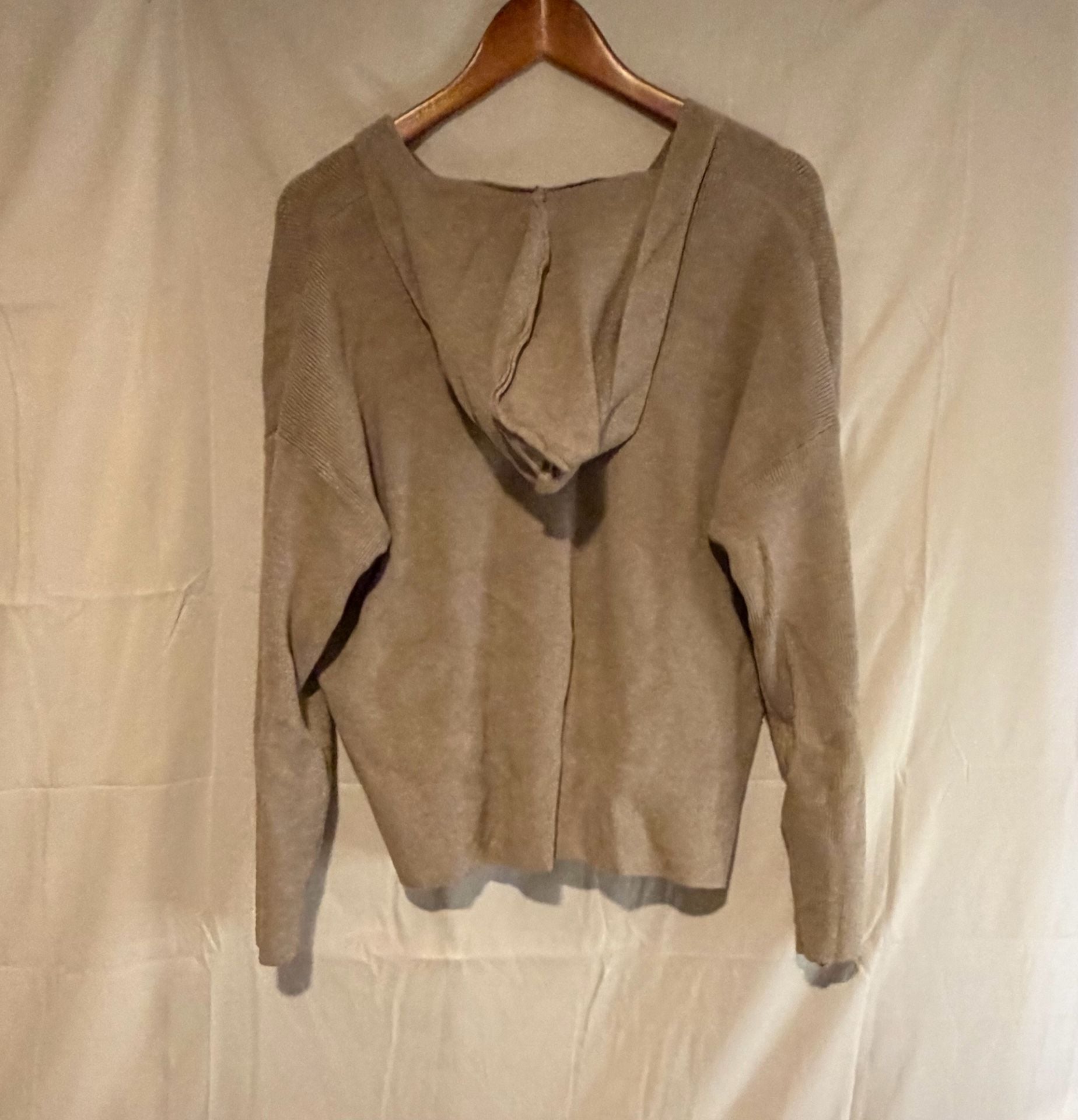 Tahari Hooded V-Neck Sweater Tan Knit 3
