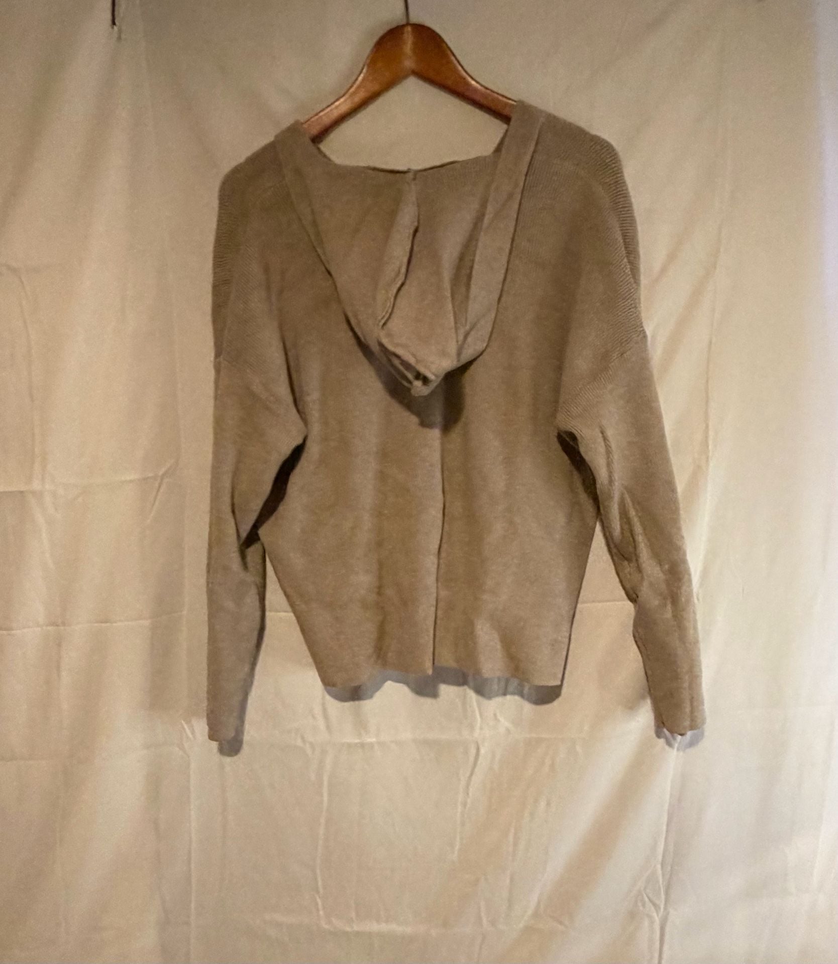 Tahari Hooded V-Neck Sweater Tan Knit 6