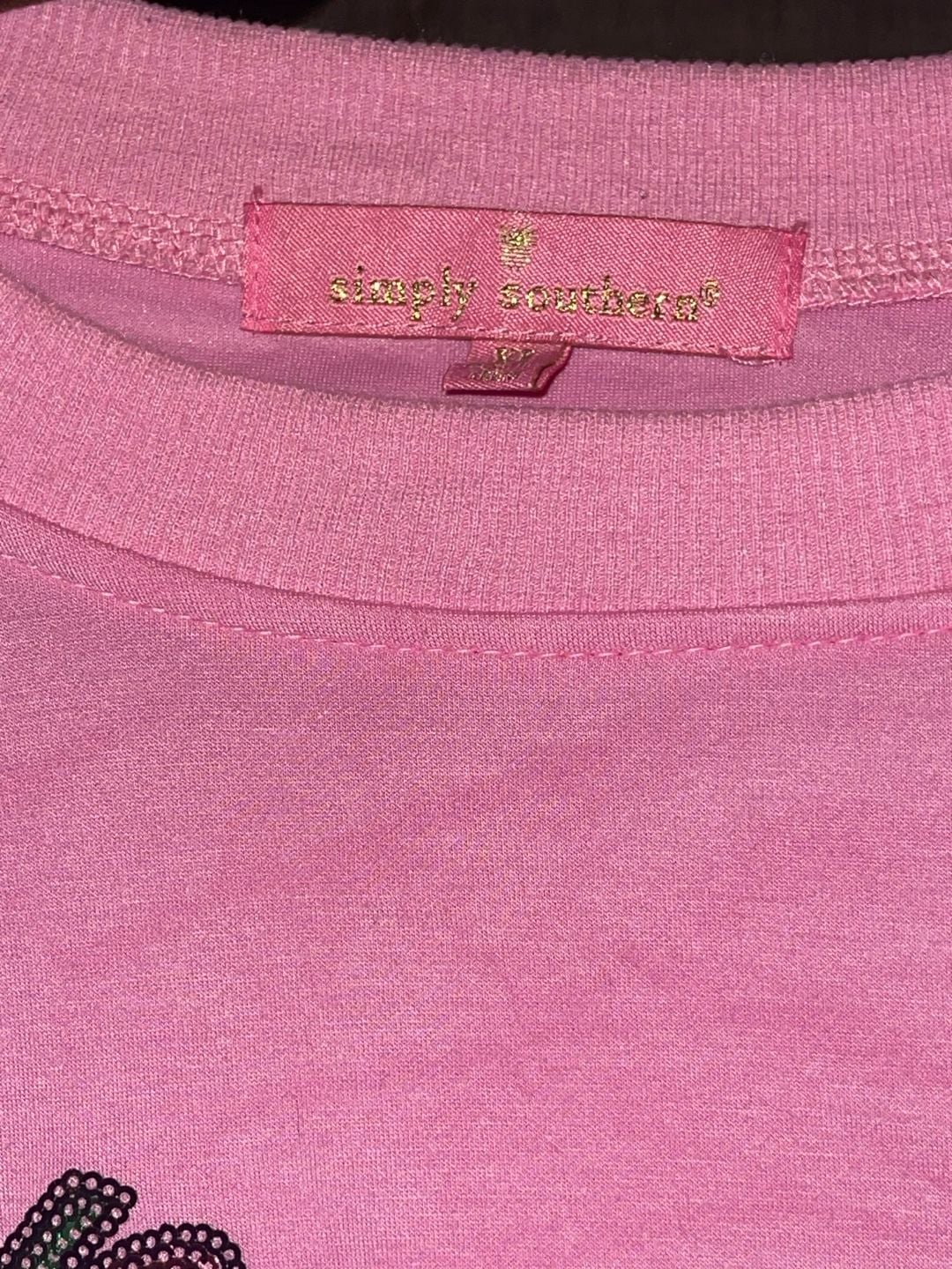 Simply Southern XL Pink Sequin Cherry Sweatshirt Coquette Bow Girly Crewneck 5
