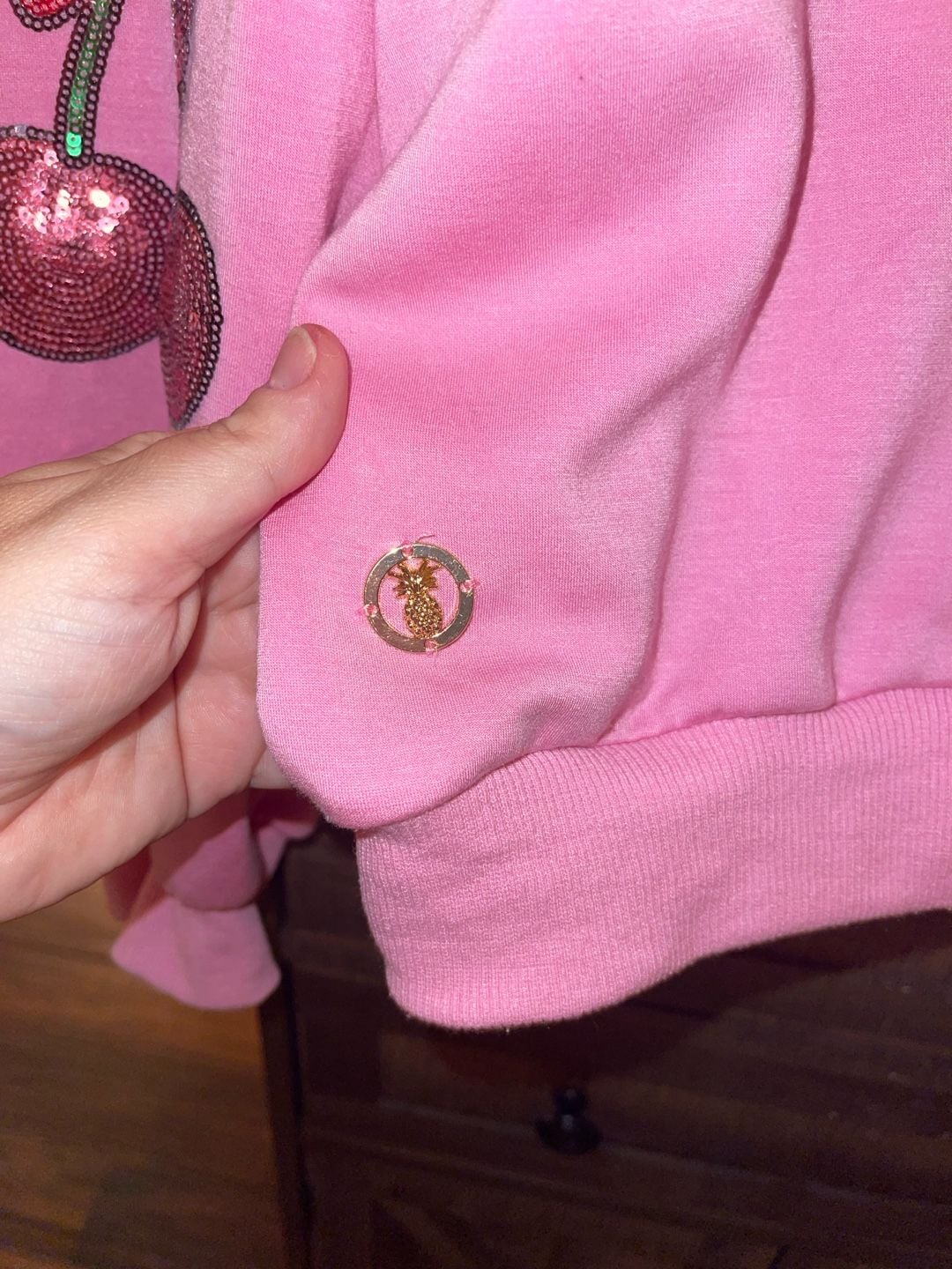 Simply Southern XL Pink Sequin Cherry Sweatshirt Coquette Bow Girly Crewneck 8