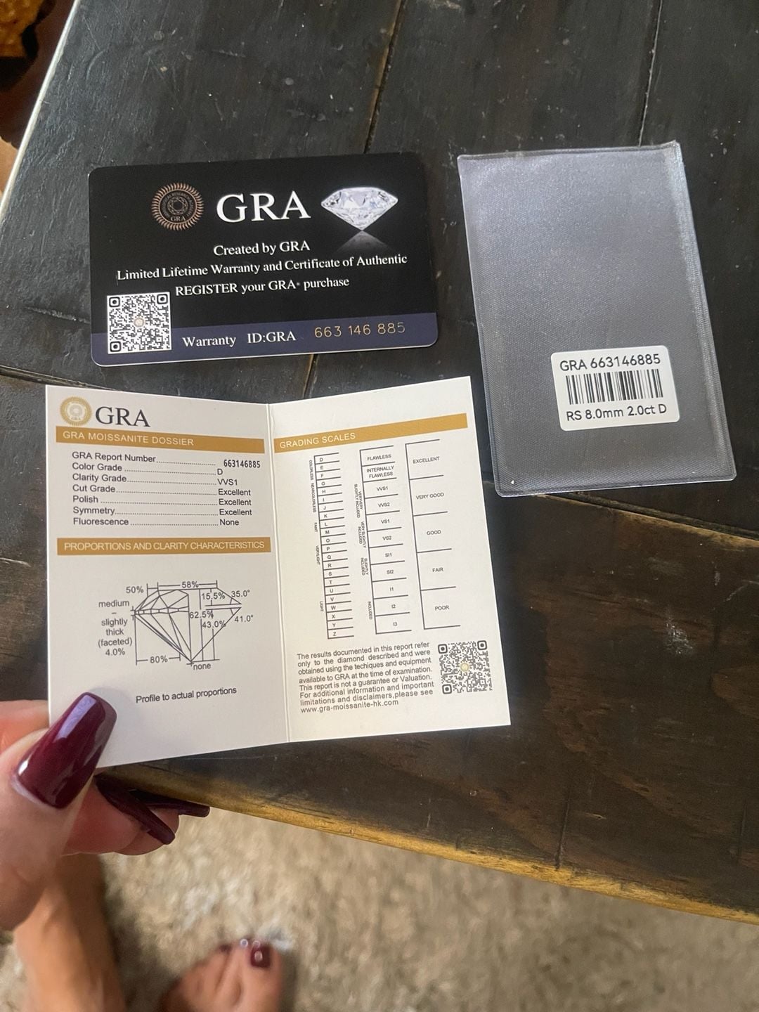 GRA Moissanite Solitaire Ring 8.0mm 2.0ct D Silver tone 7