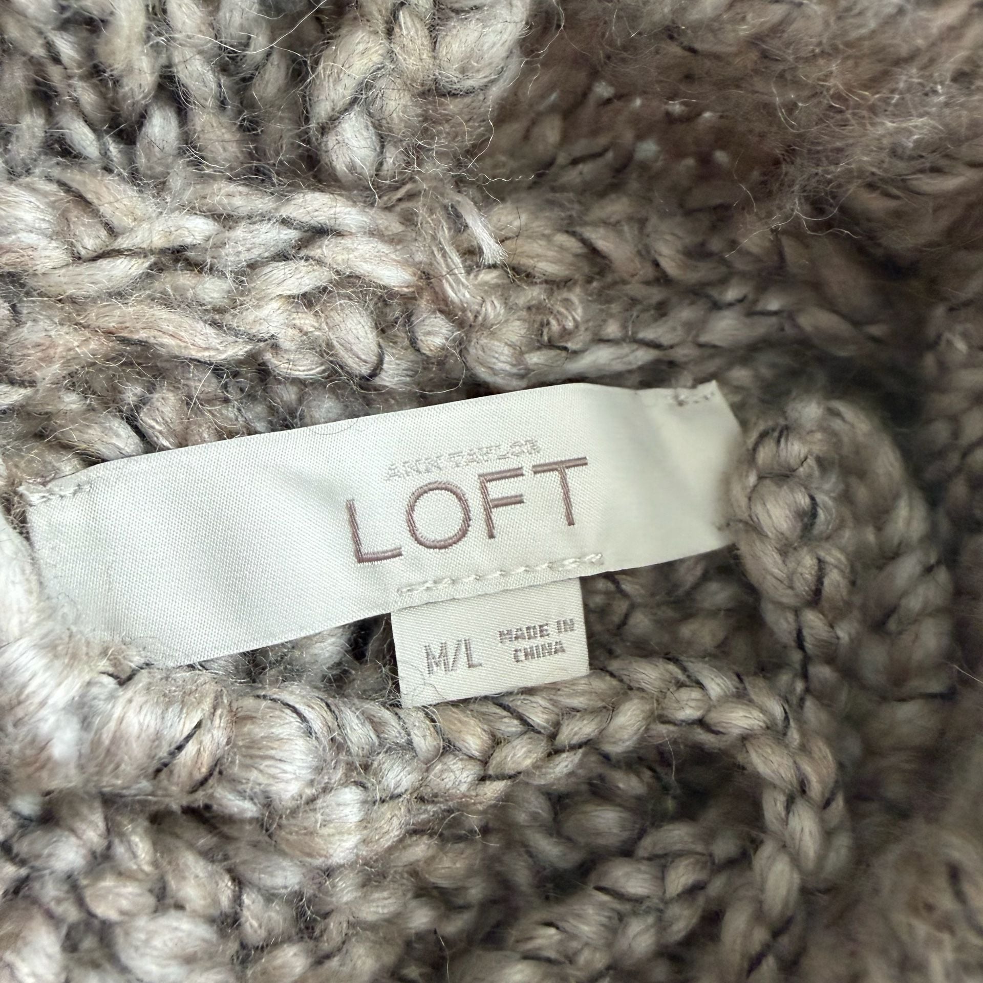 LOFT Hooded Poncho Size M/L Taupe Gray Wool Blend Cable Knit 4