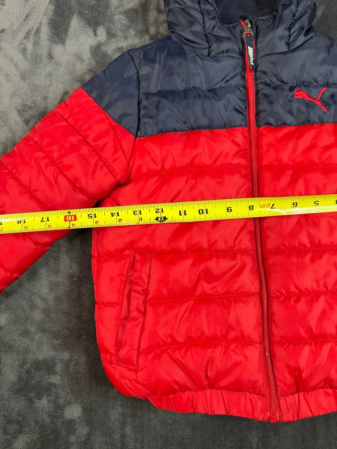 Kids Puma Puffer Jacket Size 5 Red Navy Blue Hooded Boys Winter Coat#178 3