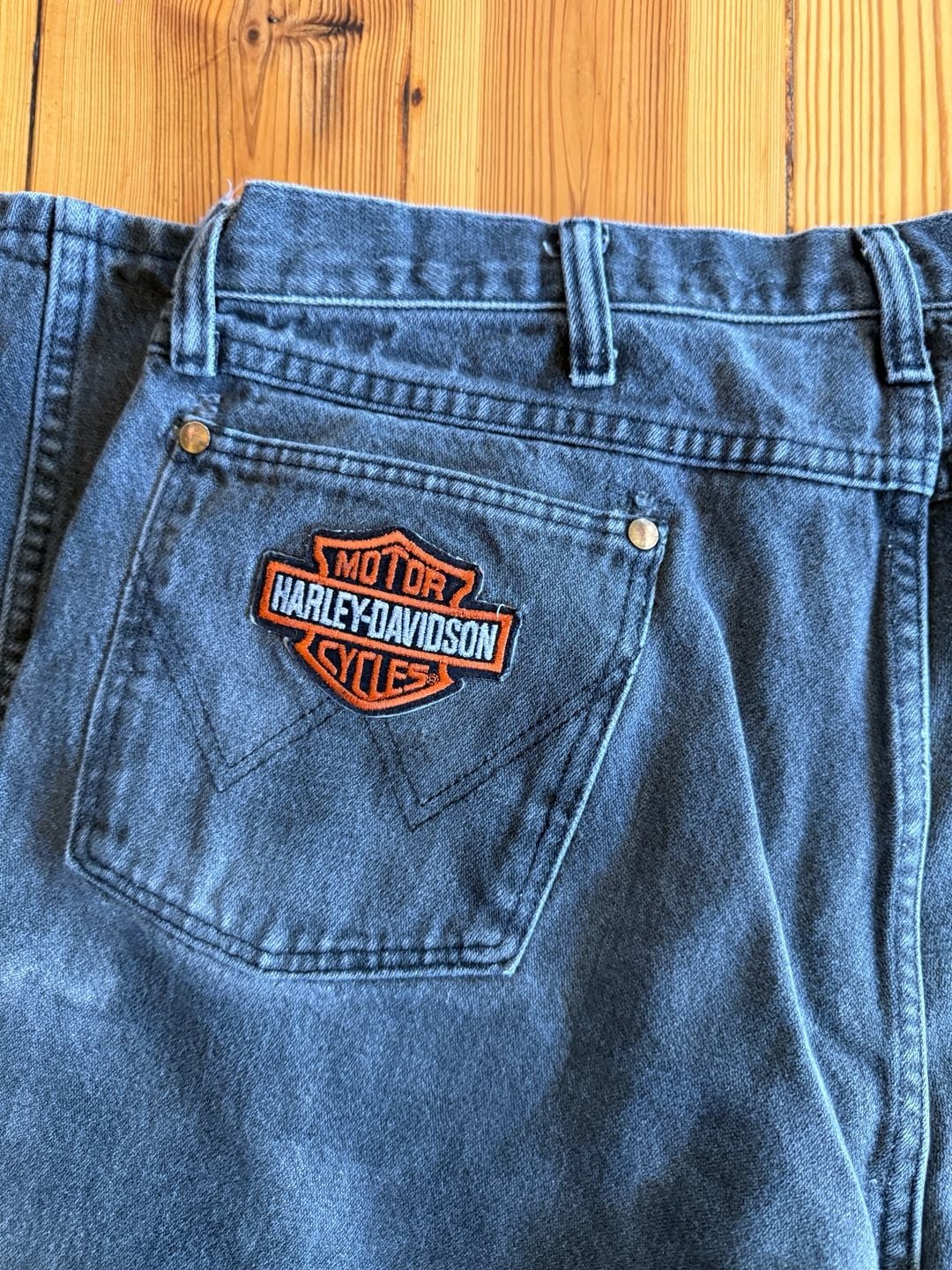 Wrangler Harley Davidson Jeans Size 38x30 Black Denim Motorcycle 6