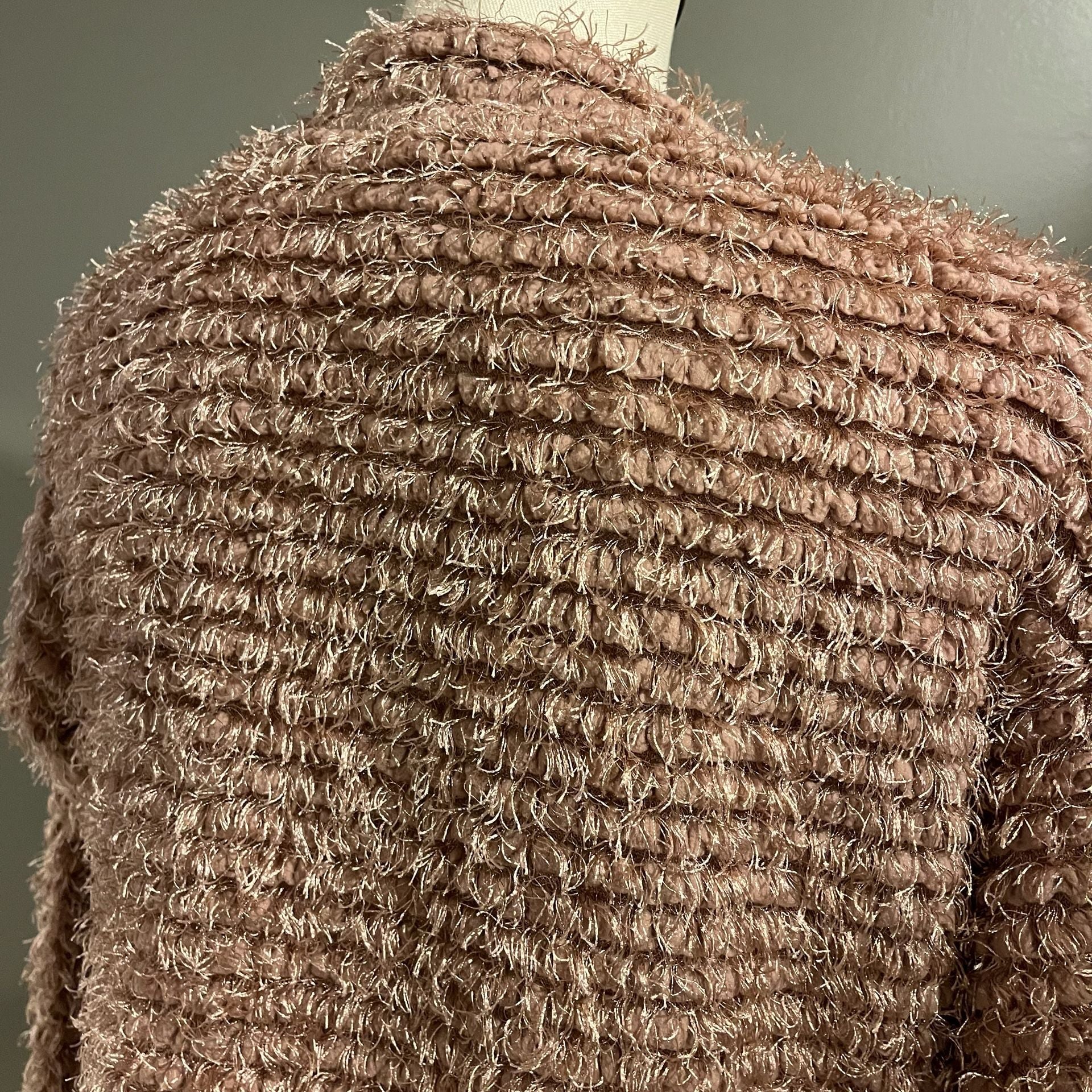 Knox Rose Open Front Fuzzy Cardigan Size S Pink Shaggy Pockets Sweater 8