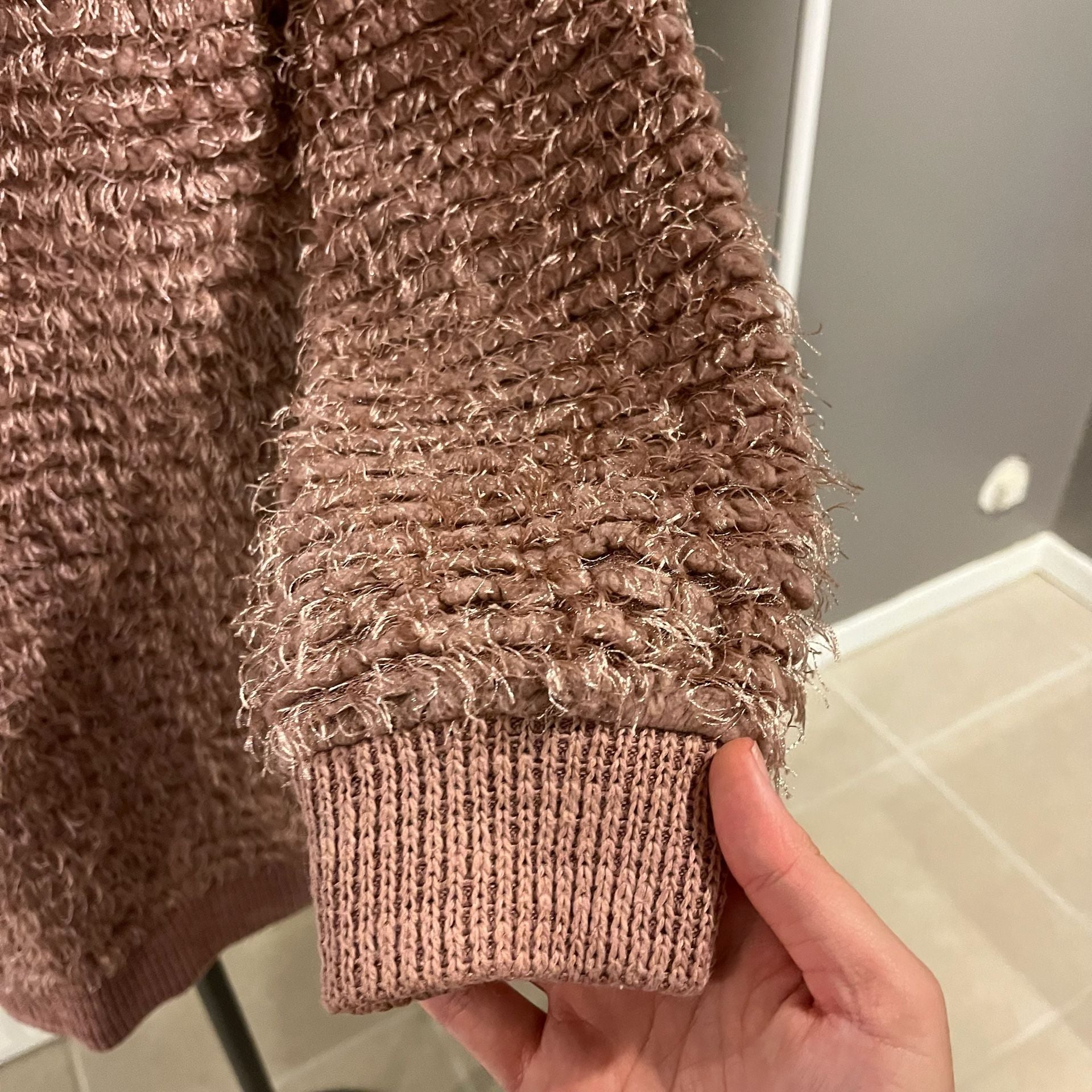 Knox Rose Open Front Fuzzy Cardigan Size S Pink Shaggy Pockets Sweater 9