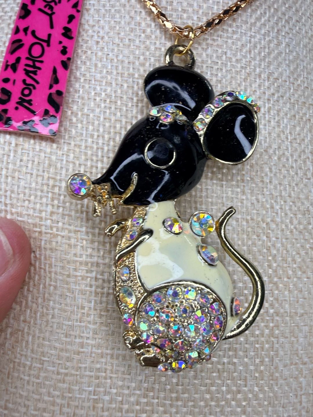 Betsey Johnson Crystal Enamel Mouse Pendant Necklace 2