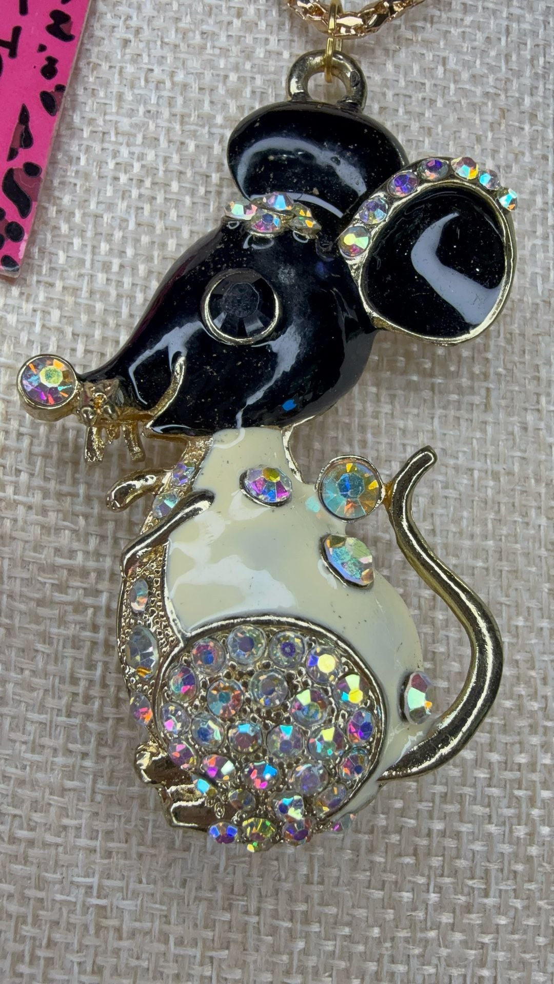 Betsey Johnson Crystal Enamel Mouse Pendant Necklace 3