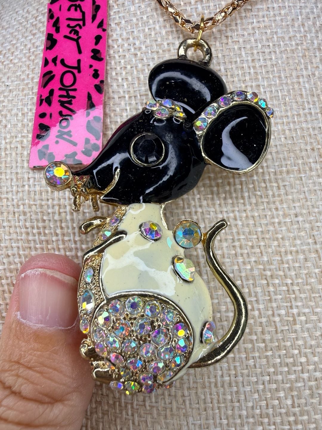 Betsey Johnson Crystal Enamel Mouse Pendant Necklace 8