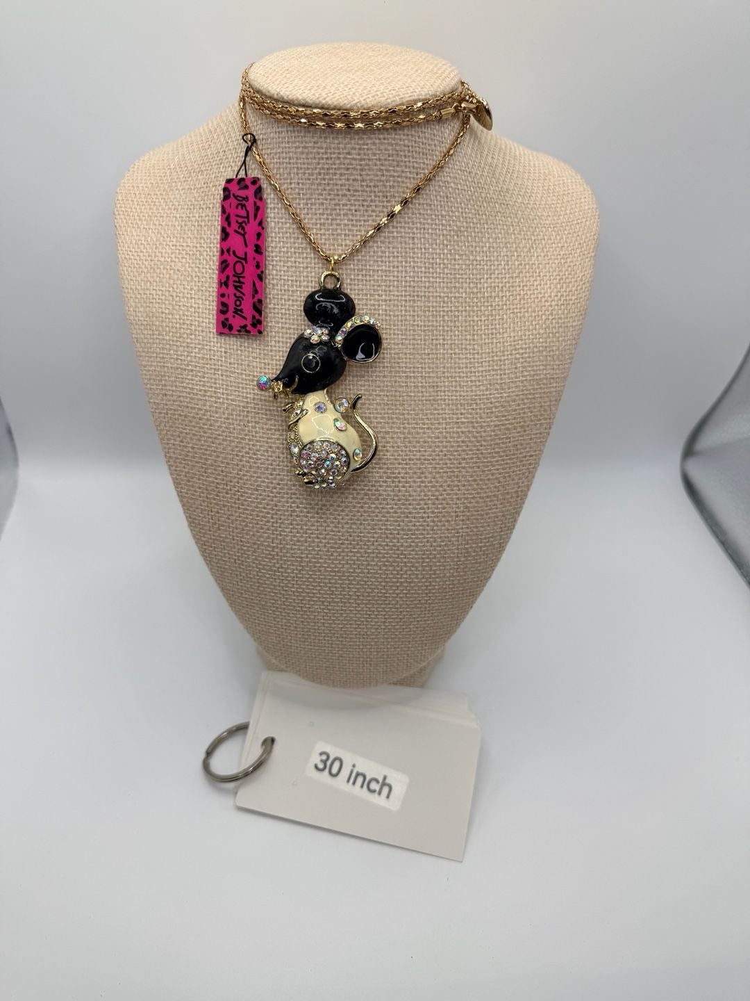 Betsey Johnson Crystal Enamel Mouse Pendant Necklace 13