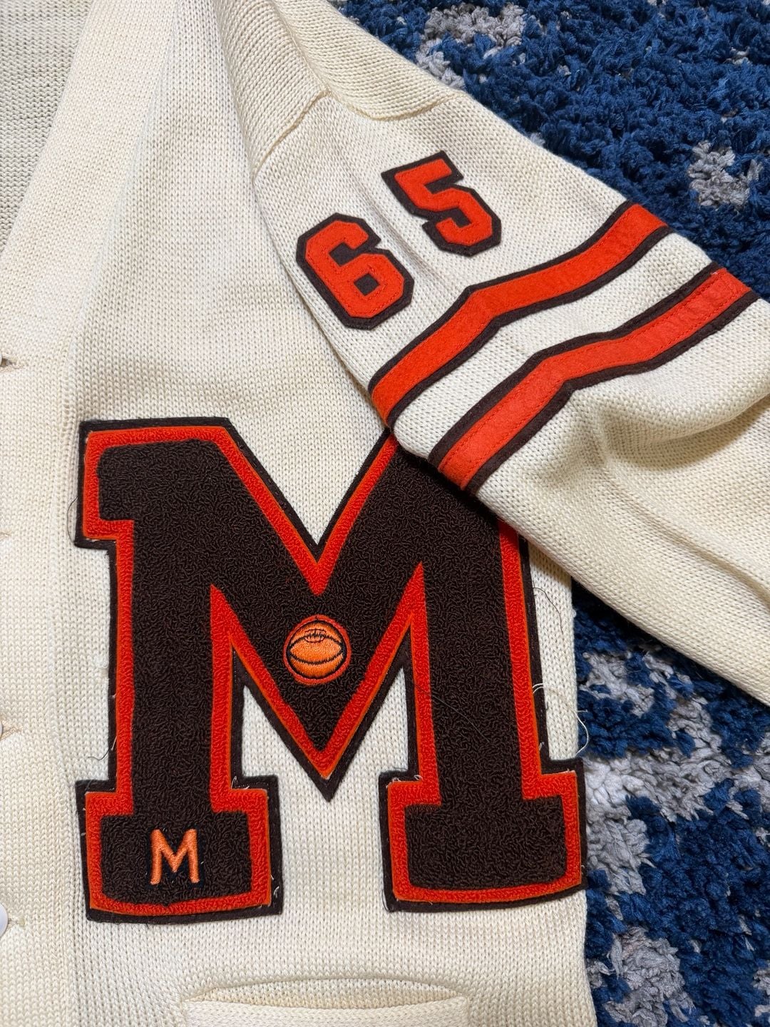 Vintage Letterman Cardigan Sweater White Chenille M 65 Ron 3