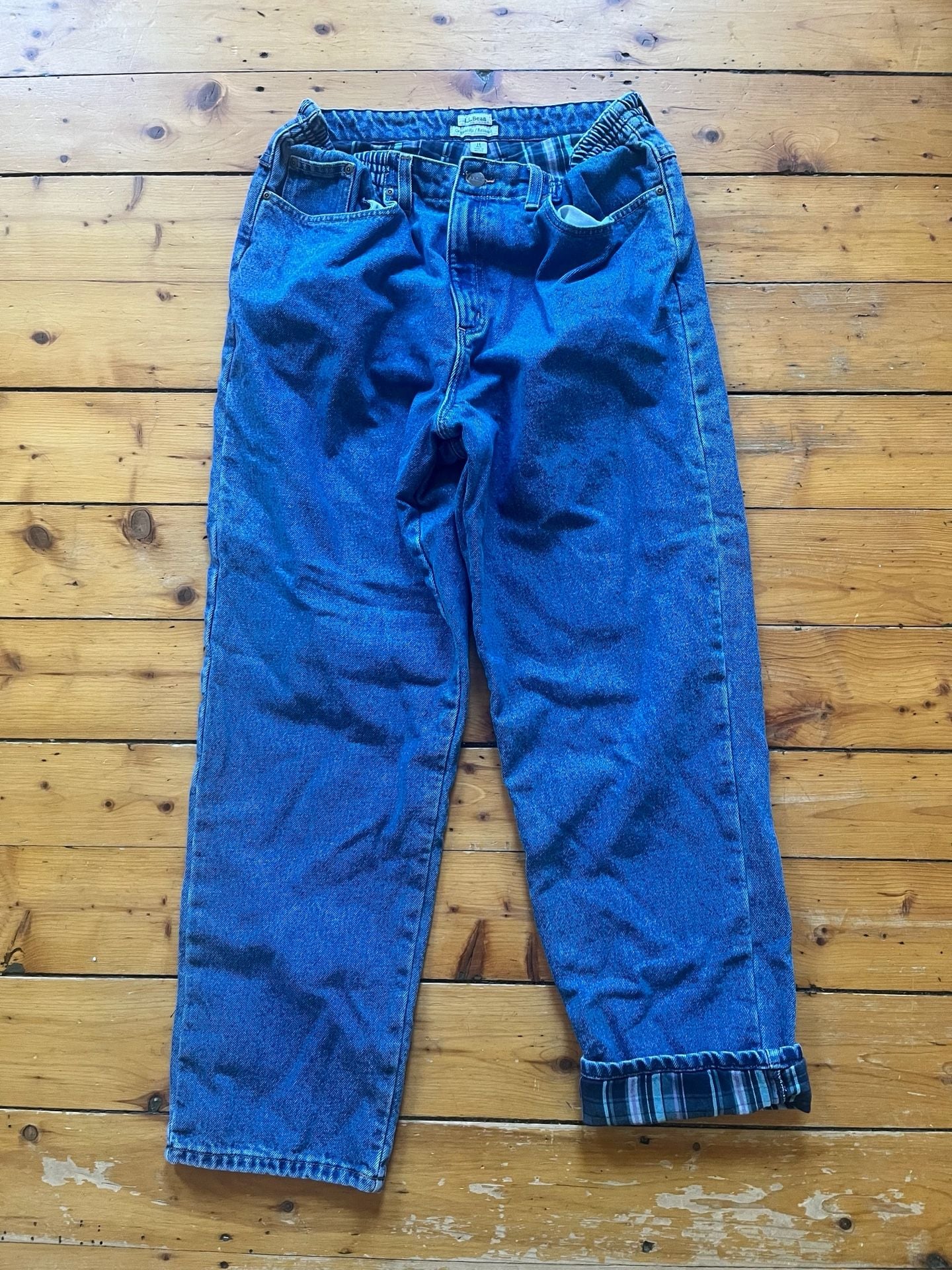 L.L.Bean Original Fit Relaxed Flannel Lined Jeans Size 14 Regular Cotton Lined 2