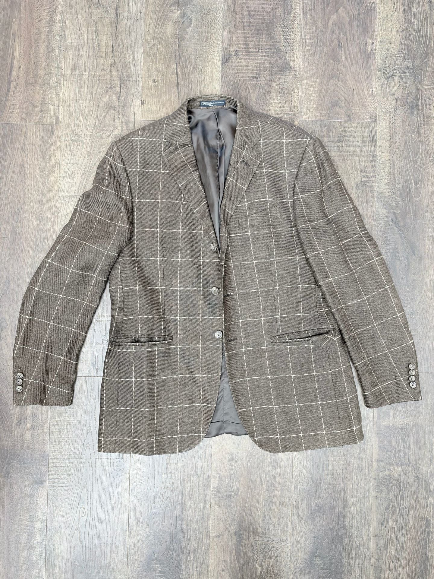 Polo By Ralph Lauren Brown Windowpane Check Tweed Sport Coat Blazer 2