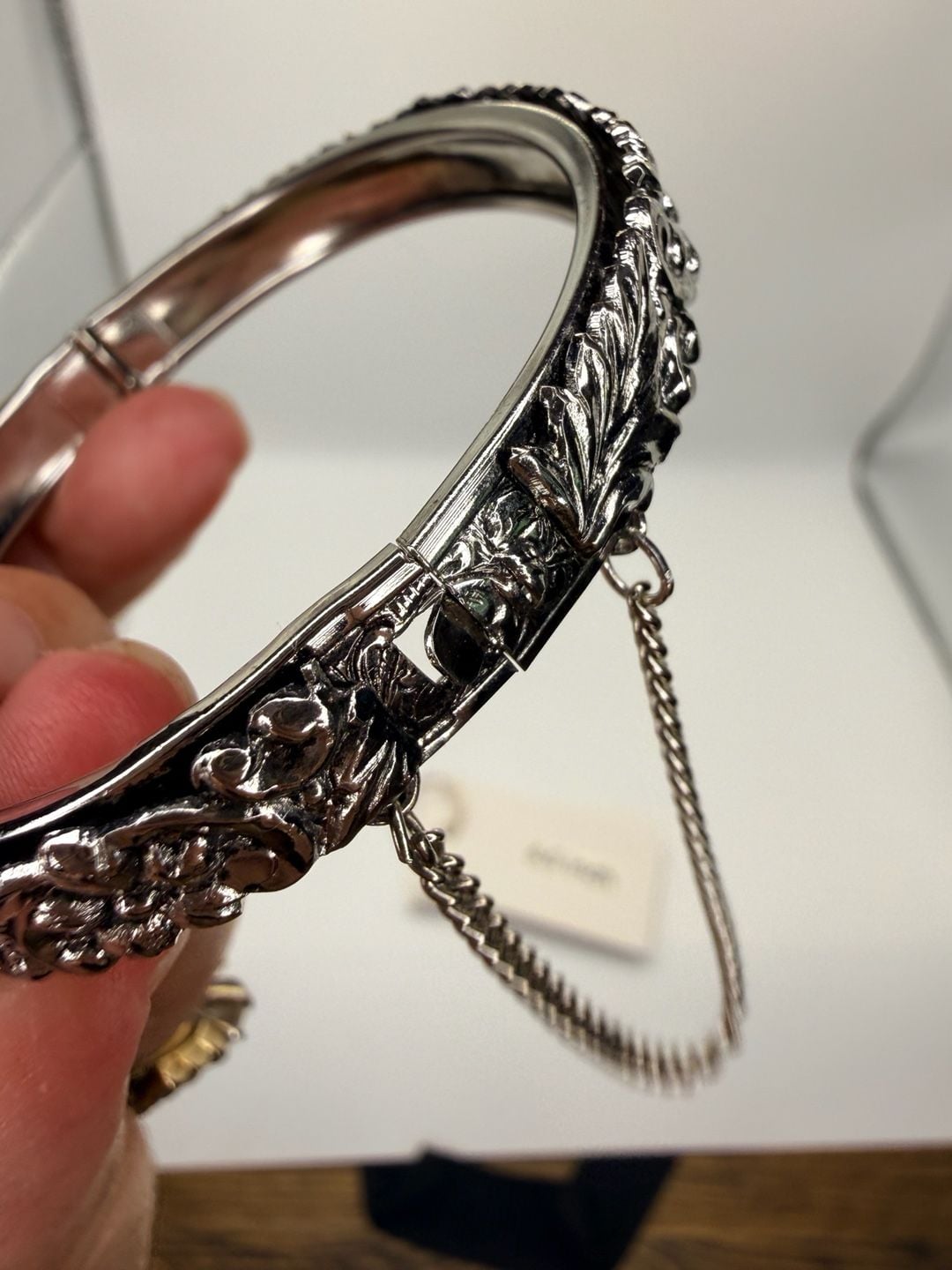 Vintage Silver Tone Ornate Floral Bangle Bracelet 6.5 Inch 5