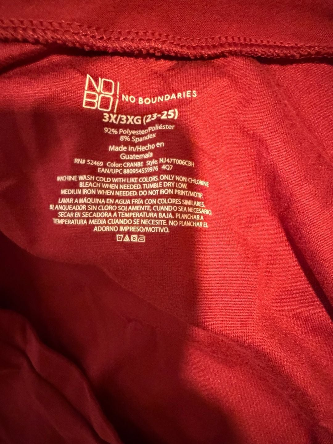 No Boundaries Long Sleeve V-Neck Top Size 3X/3XG Red Stretch Tee 3