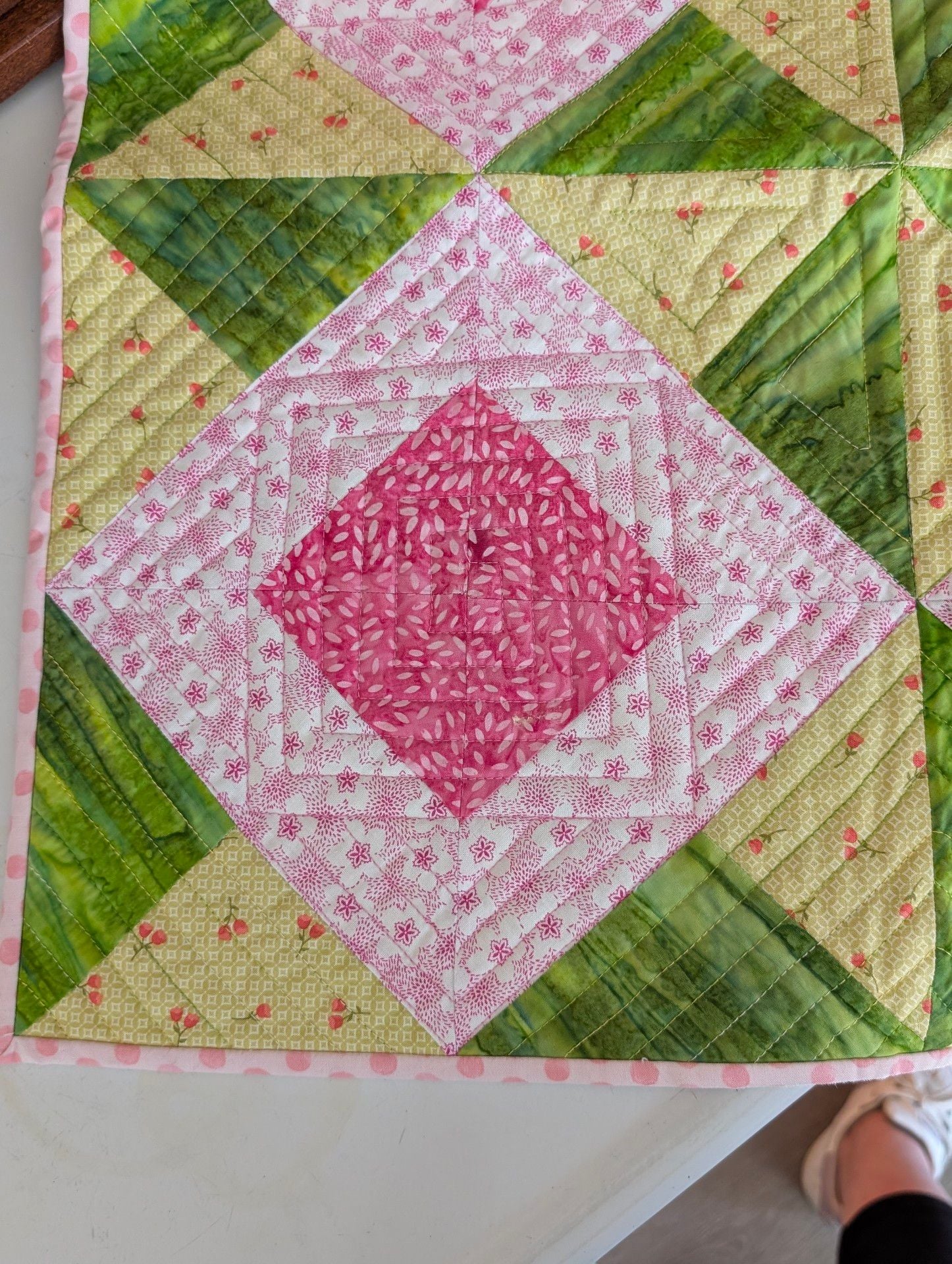Handmade Quilted Table Topper Economy Block Loralie Designs ApronEsque Signed 3