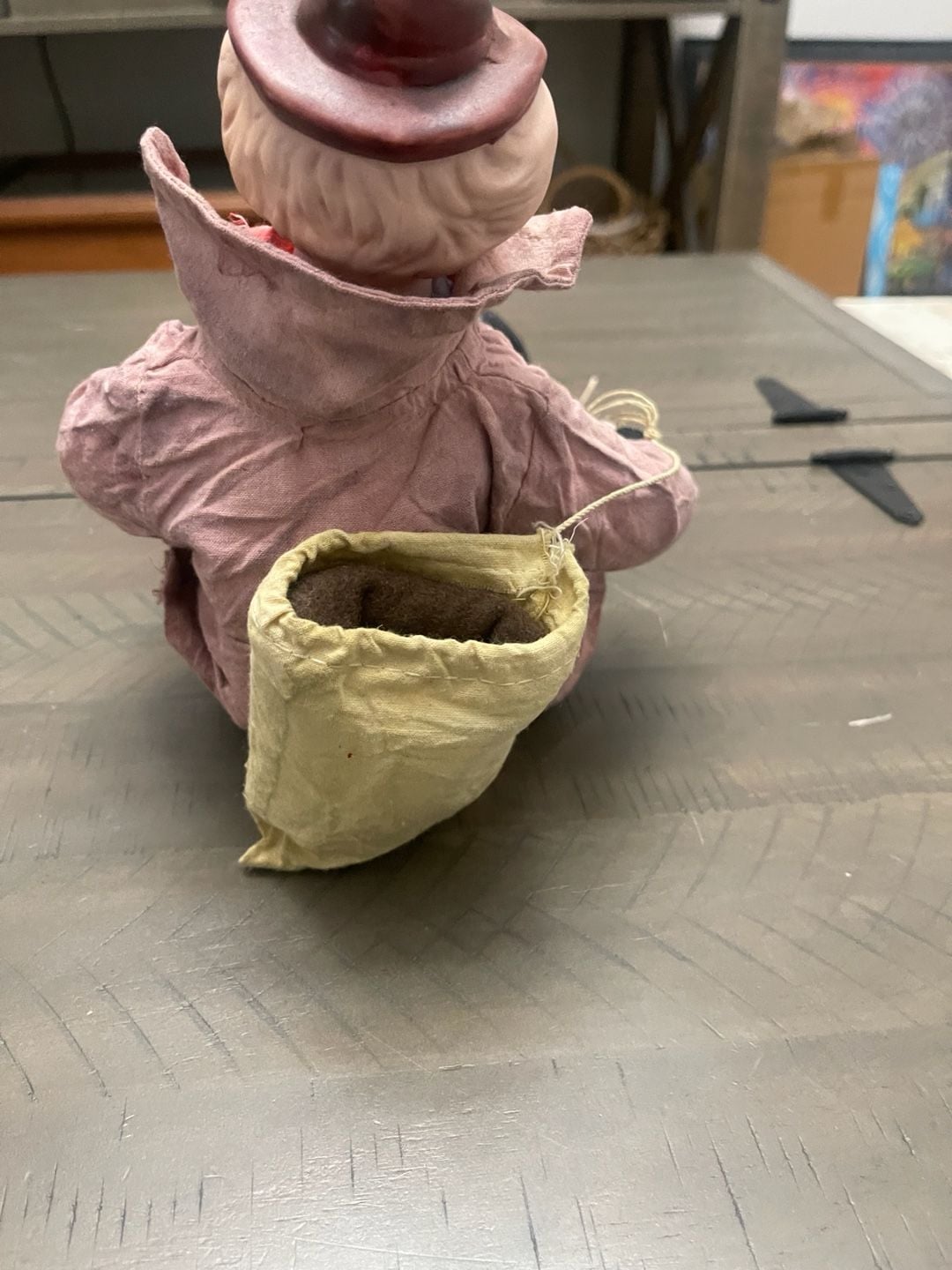 Vintage Porcelain Clown Doll with Pink Jacket and Top Hat 9