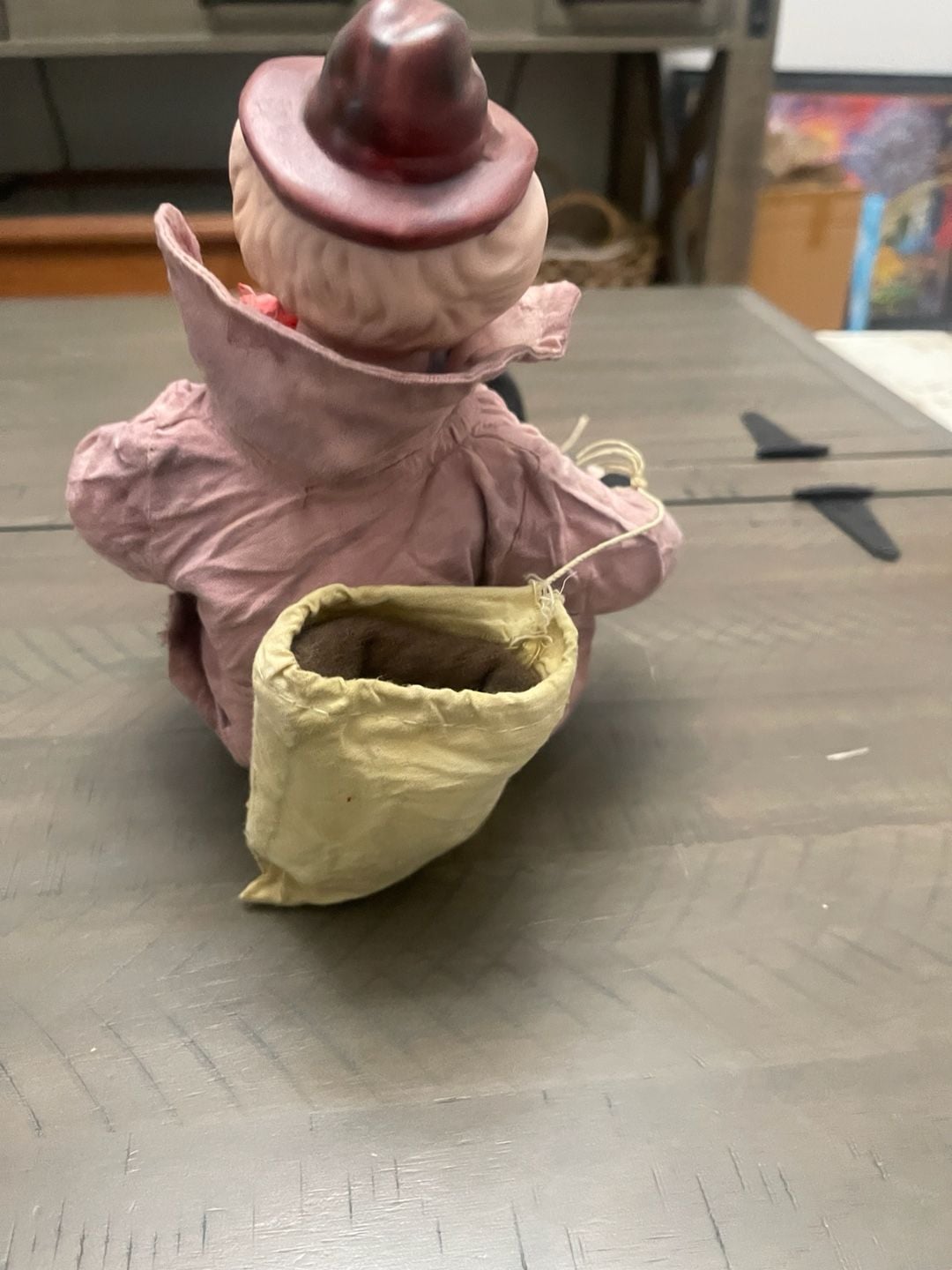 Vintage Porcelain Clown Doll with Pink Jacket and Top Hat 11