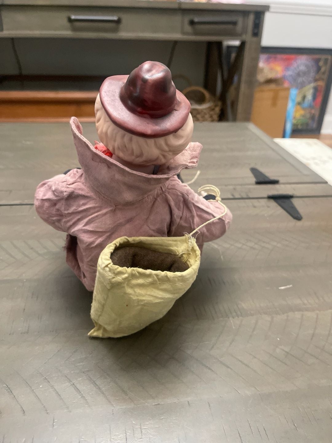 Vintage Porcelain Clown Doll with Pink Jacket and Top Hat 13