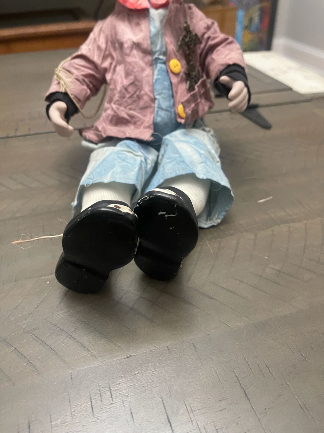 Vintage Porcelain Clown Doll with Pink Jacket and Top Hat 15