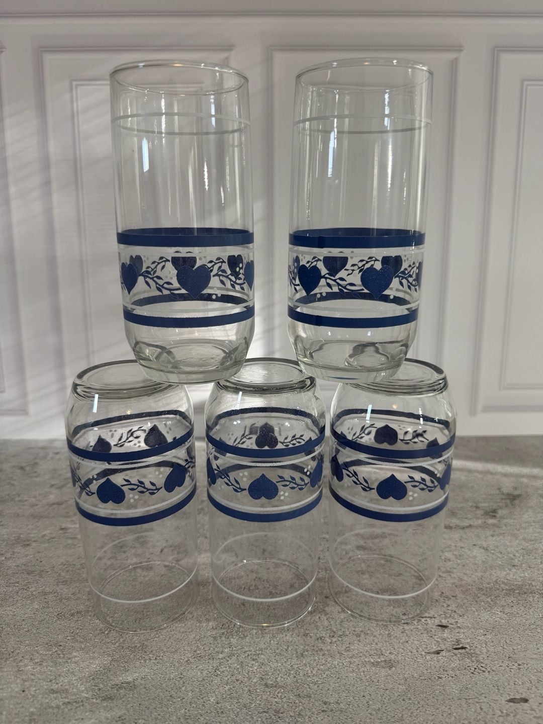 Libbey Blue Country Hearts 6 In Tumbler Set Of 5 7