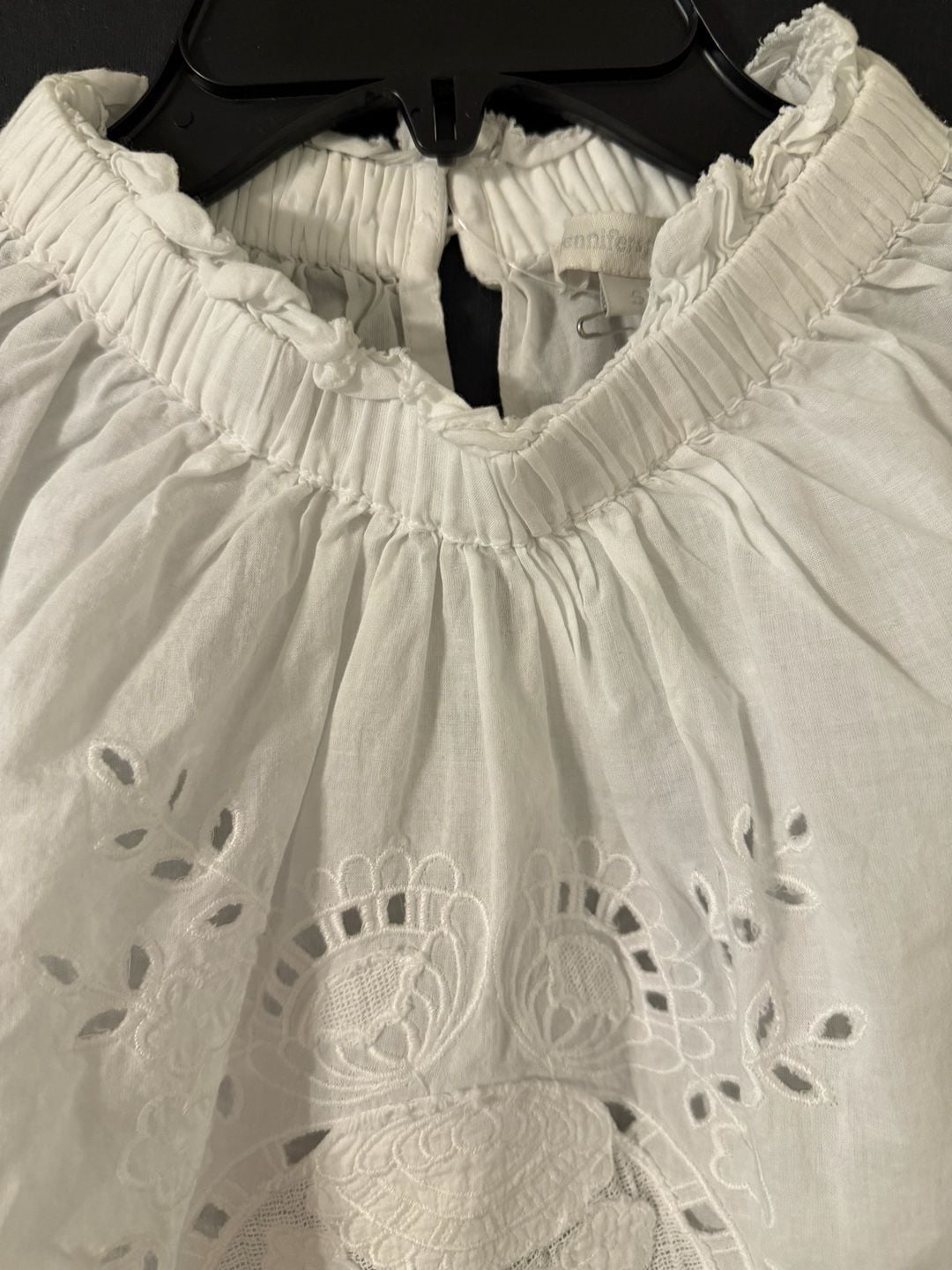 Jennifer Grace Blouse Size S White 100% Cotton Eyelet Embroidered Ruffle blouse 7