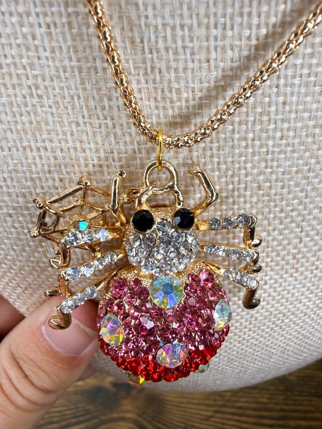 Betsey Johnson Crystal Spider Pendant Necklace 30 Inch 7