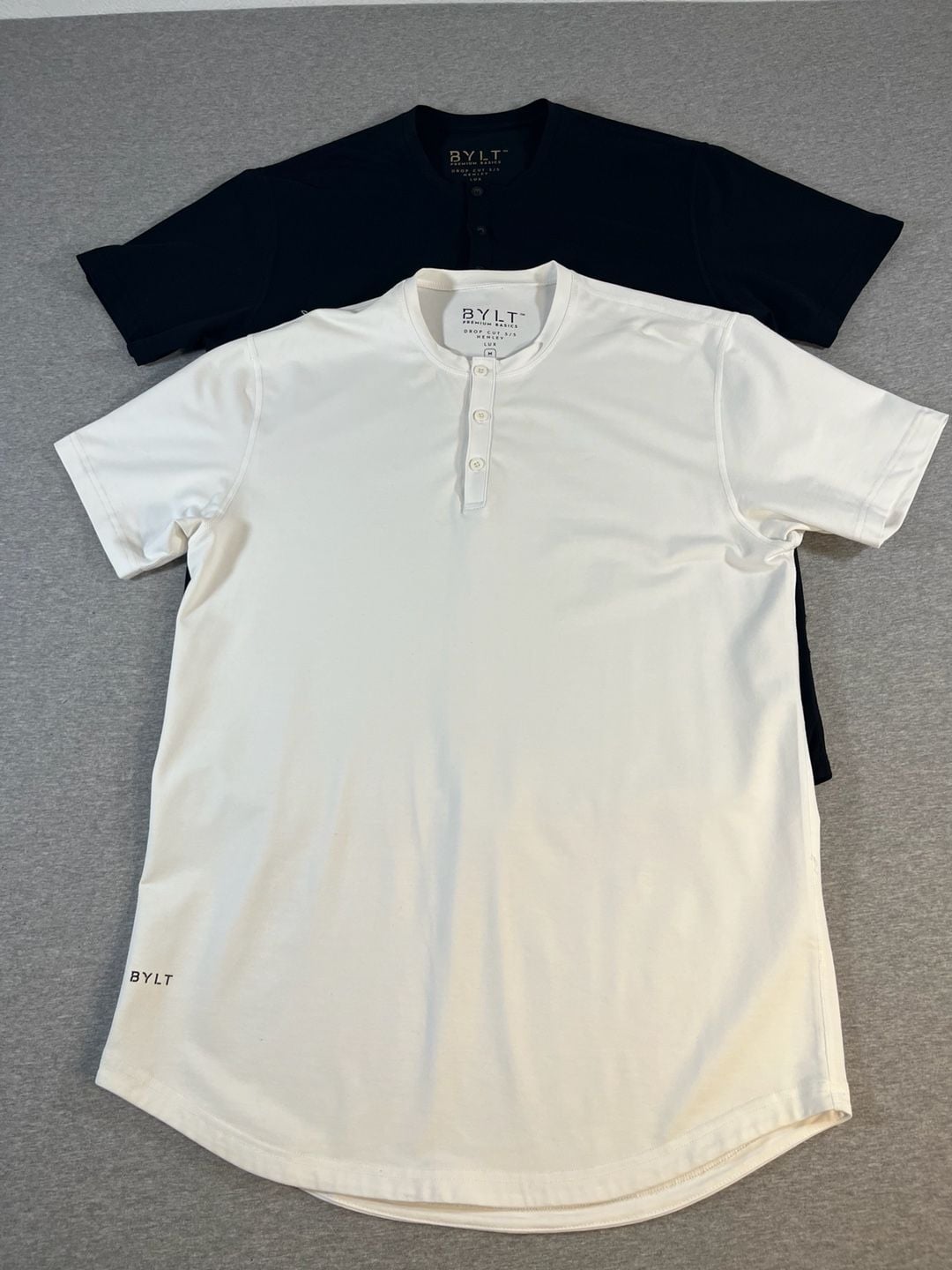 Lot Of 2-Bylt Drop Cut S/S Henley Lux 1-White 1-Black Shirts Men’s M 1