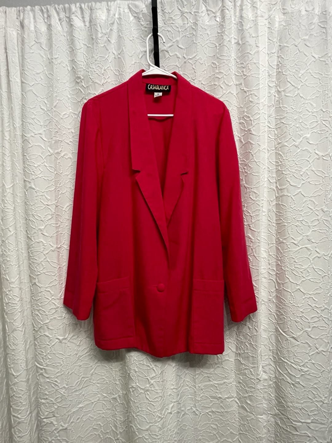 Vintage 90s Casablanca Hot Pink Single Button Oversized Blazer Jacket 16 Plus 2