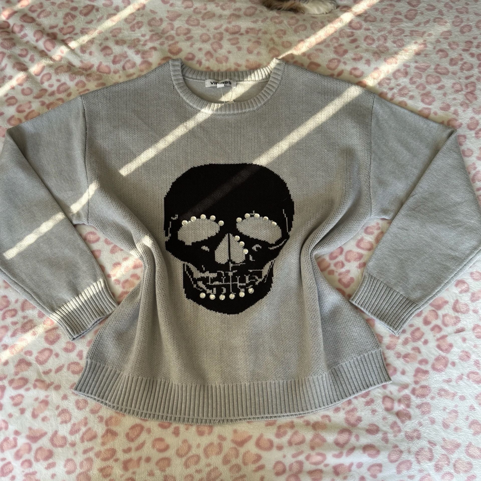 Vigoss Skull Rhinestone Knit Sweater Size L 2