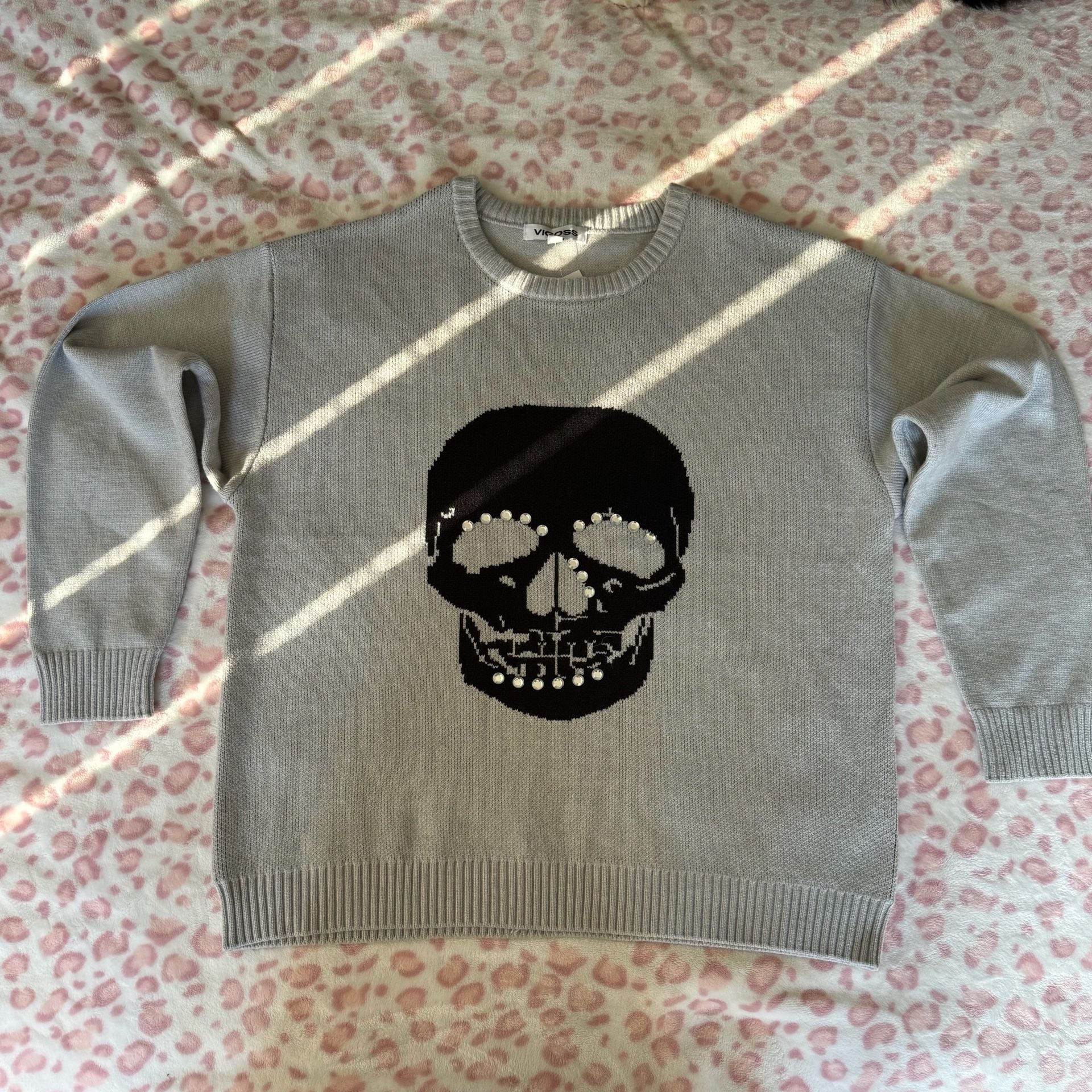 Vigoss Skull Rhinestone Knit Sweater Size L 3