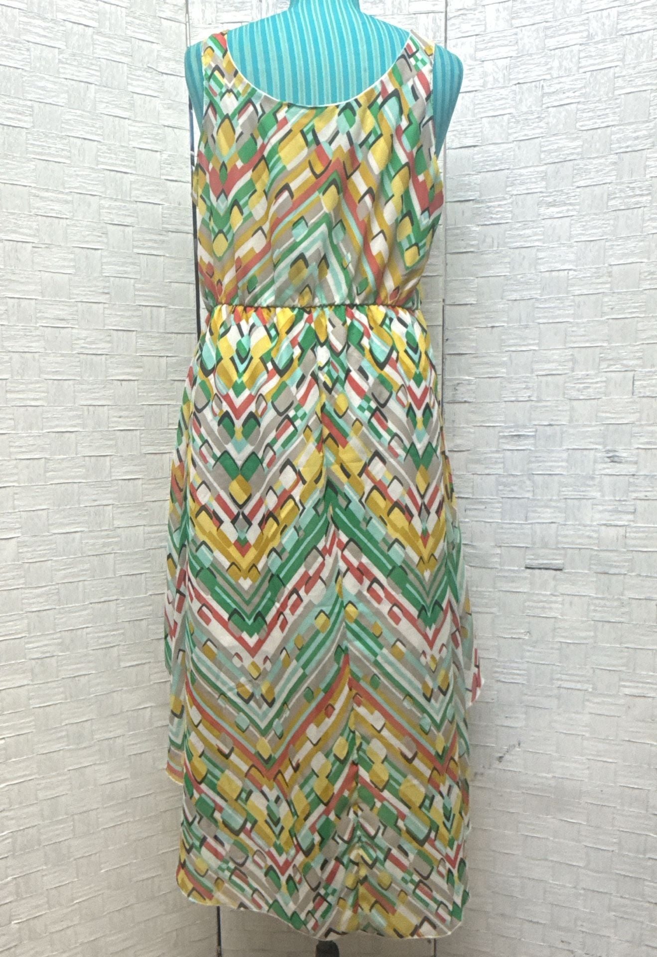 Love Chesley Dress Size L Multi Geometric High Low Hem 3