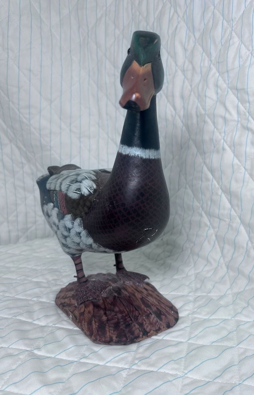 Hand Carved Wooden Mallard Duck Figurine Decoy Hand Painted Glass Eyes 2