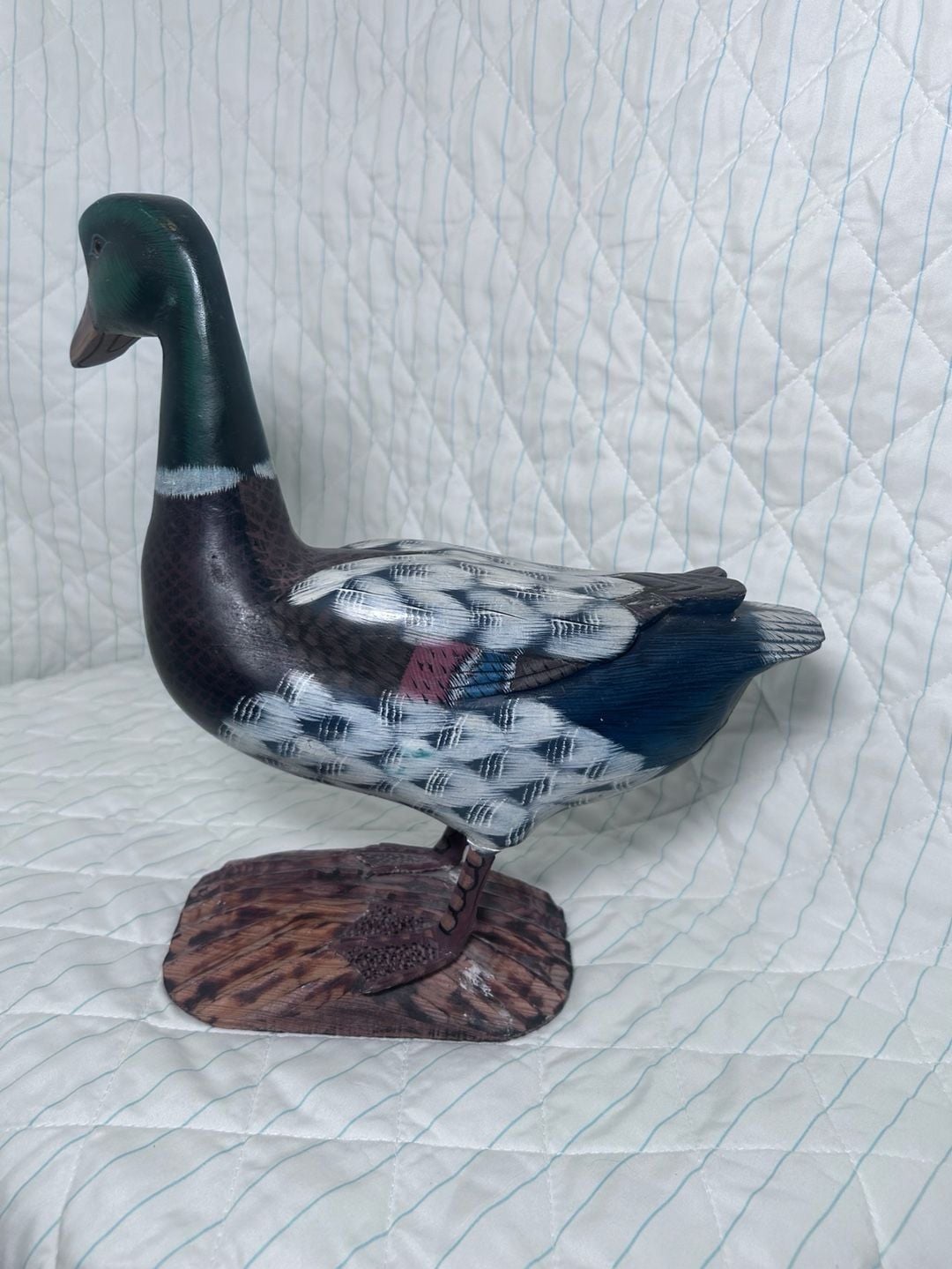 Hand Carved Wooden Mallard Duck Figurine Decoy Hand Painted Glass Eyes 4