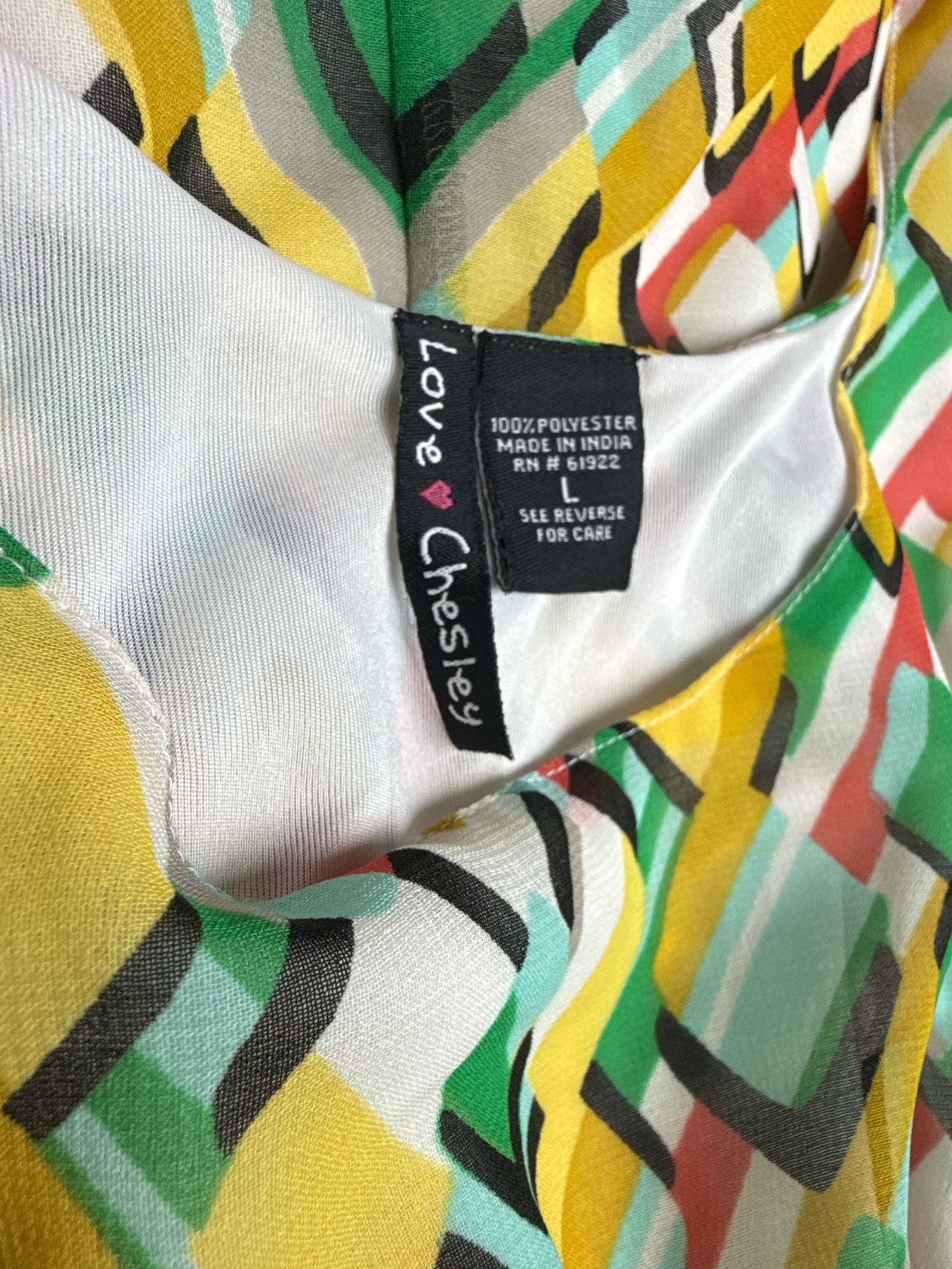 Love Chesley Dress Size L Multi Geometric High Low Hem 5