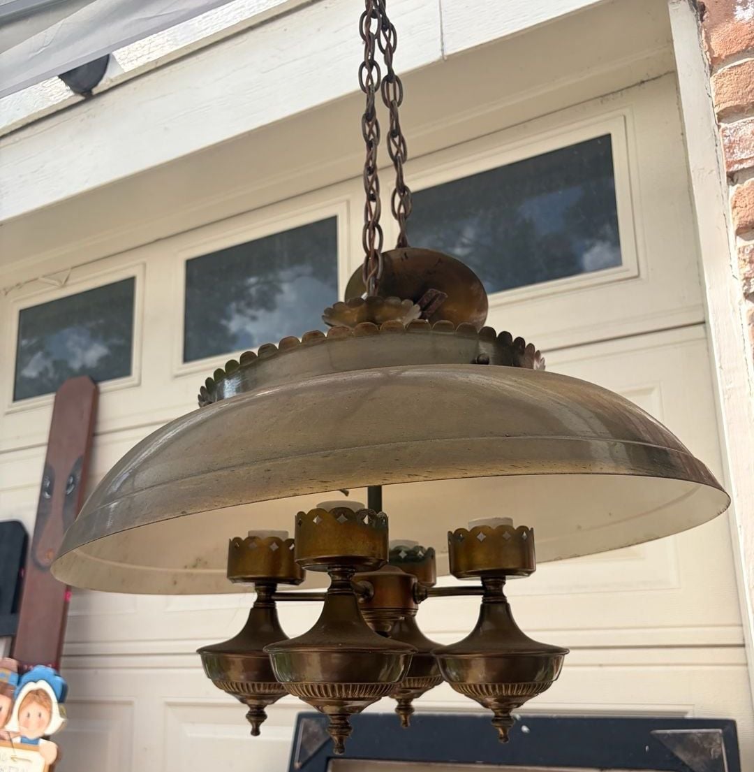 Vintage Brass Saucer 4-Light Hanging Pendant Ceiling Fixture 1