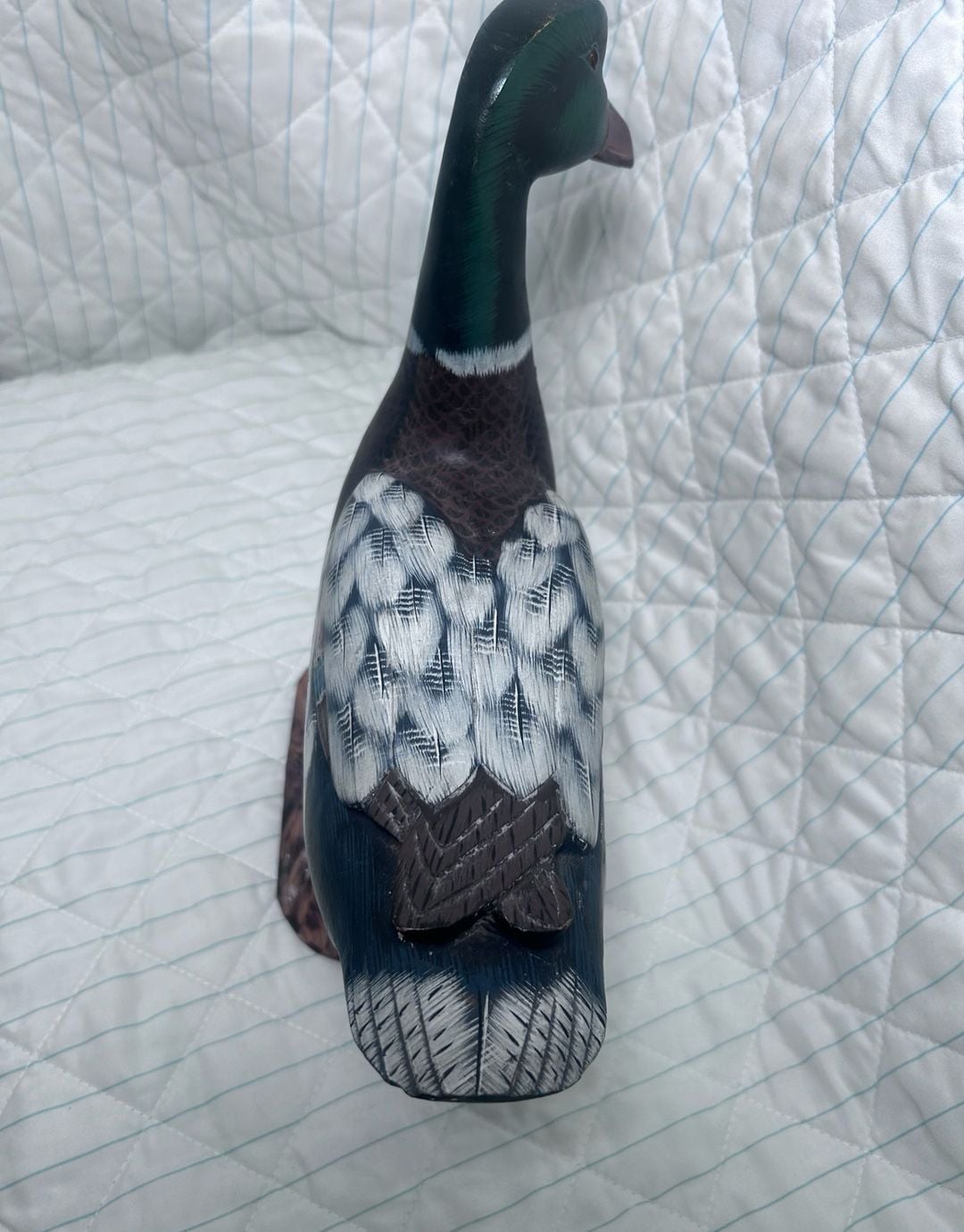 Hand Carved Wooden Mallard Duck Figurine Decoy Hand Painted Glass Eyes 6