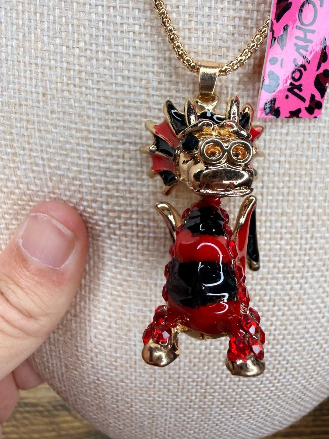 Betsey Johnson Red Black Dragon Necklace 30 Inch 5