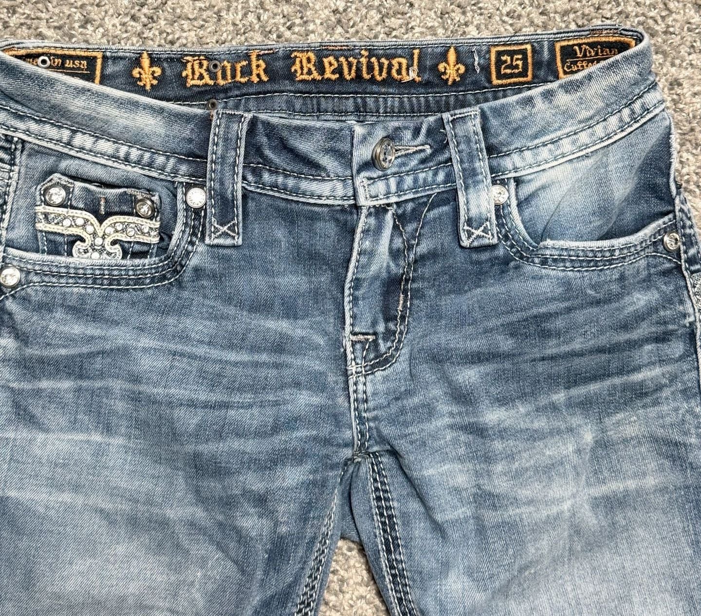 Rock Revival Vivian Skinny Jeans Size 25 Light Wash Rhinestone Embellished 4