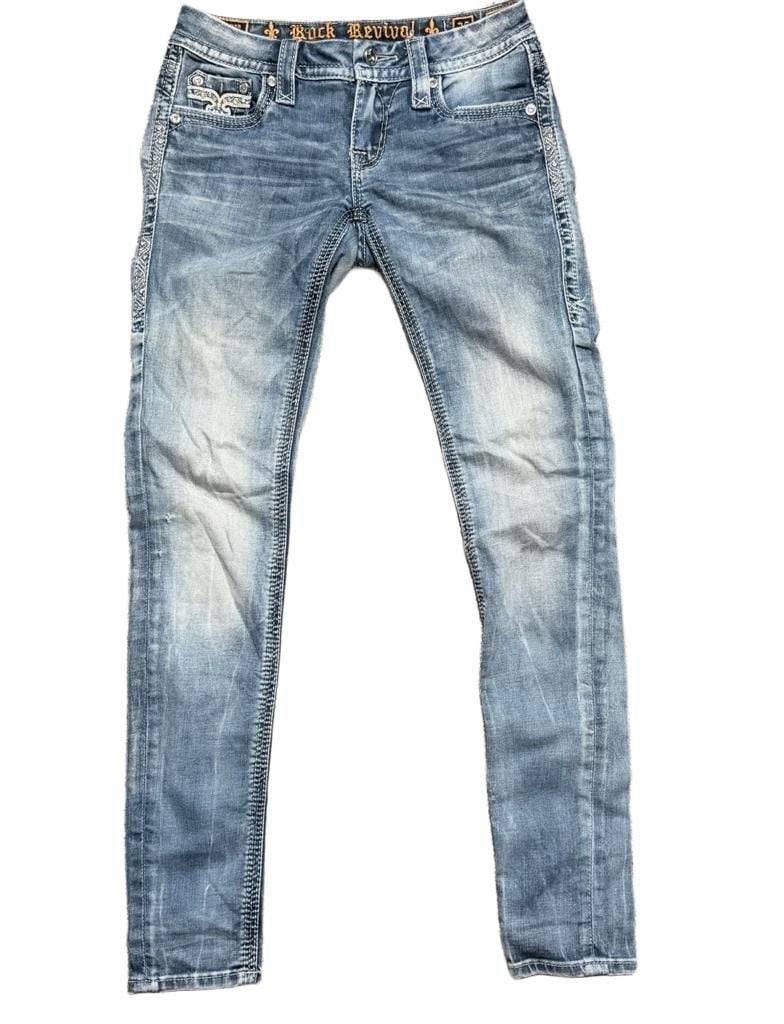 Rock Revival Vivian Skinny Jeans Size 25 Light Wash Rhinestone Embellished 3