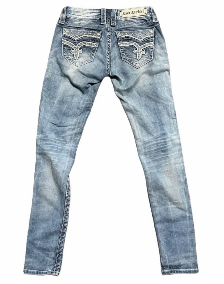 Rock Revival Vivian Skinny Jeans Size 25 Light Wash Rhinestone Embellished 5