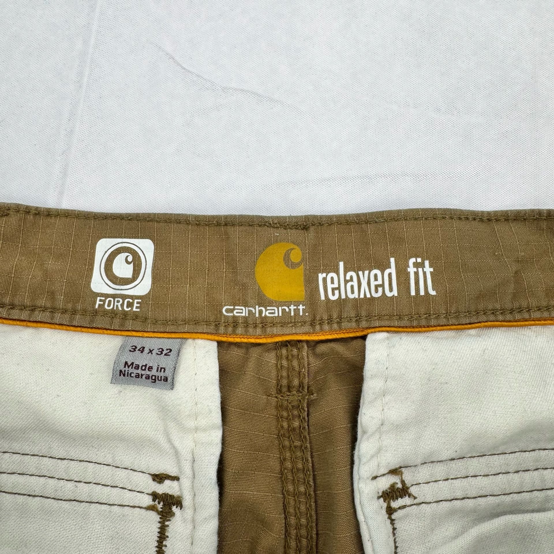 Heavy Distressed Carhartt Force Relaxed Fit Cargo Pants Size 34x32 Brown 4