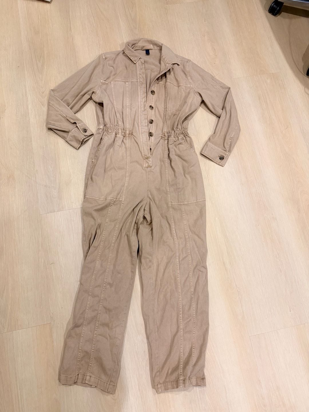 Universal Thread Utility Jumpsuit Size Small Tan Long Sleeve 2