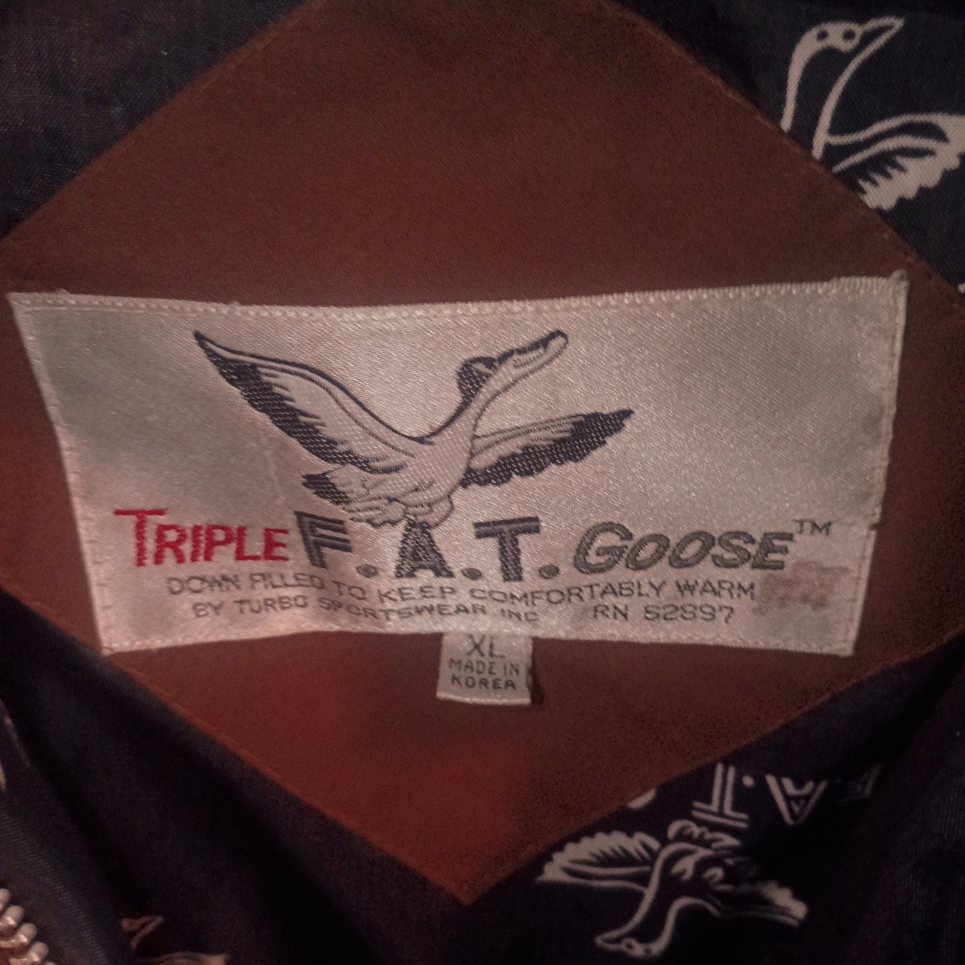 Vintage Triple Fat Goose Down Coat Parka Jacket Brown Black T.F.G. 4