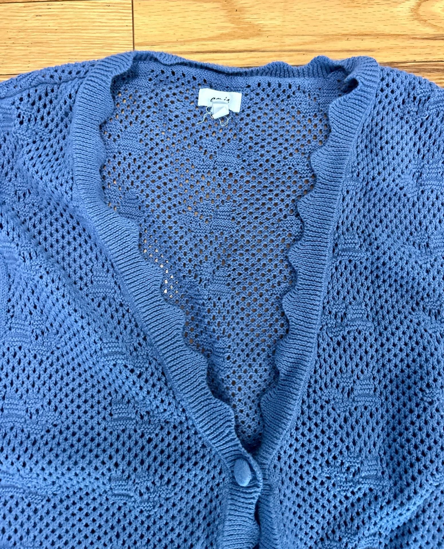 Aerie Blue Crochet Knit Sleeveless Cardigan M/M 2