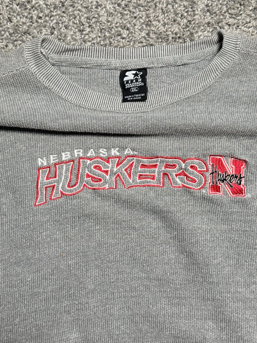 Starter Nebraska Huskers Sweatshirt Size 2XL Grey Embroidered 3