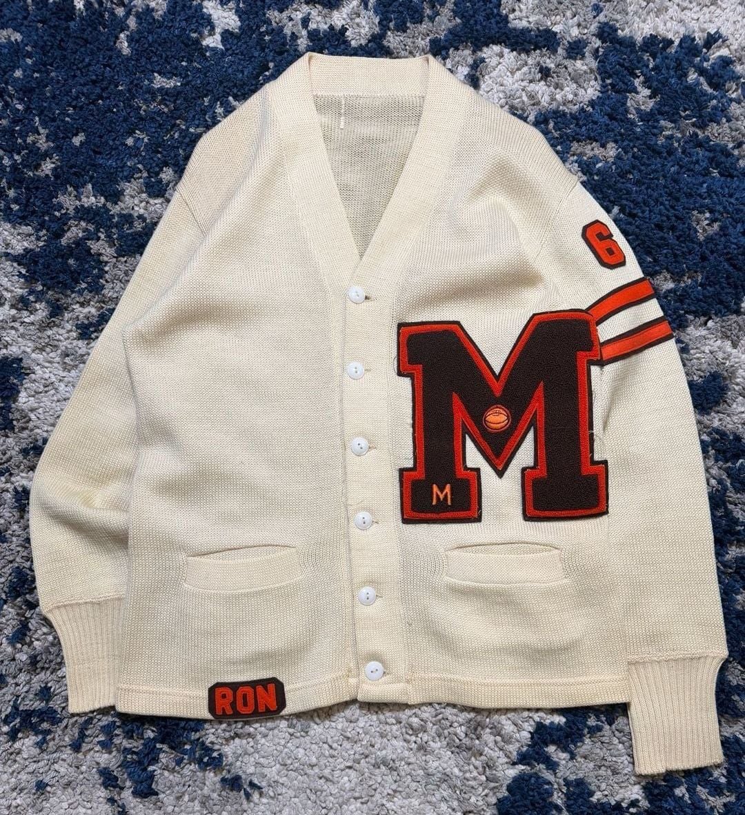 Vintage Letterman Cardigan Sweater White Chenille M 65 Ron 2