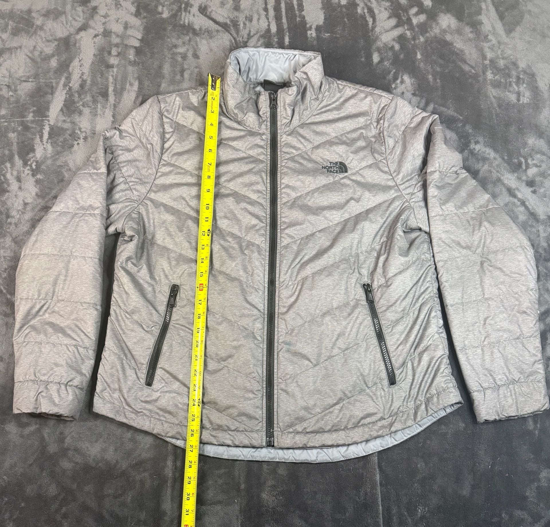 Women’s The North Face Light Puffer Jacket Gray Full Zip Size L#179 2