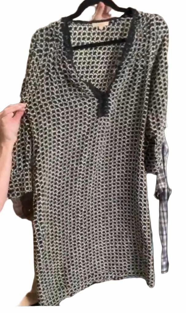 913 Sandro Silk Dress Tunic Size 1 Black And White 5